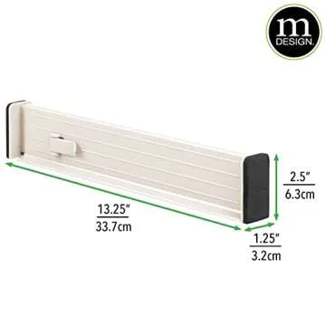 mDesign Expandable Dresser Drawer Divider with Foam Ends, Drawer Divider Locks in Place, Separators for Clothing and Accessories in Closet or Dresser Drawer, Ligne Collection, 8 Pack, Cream/Beige