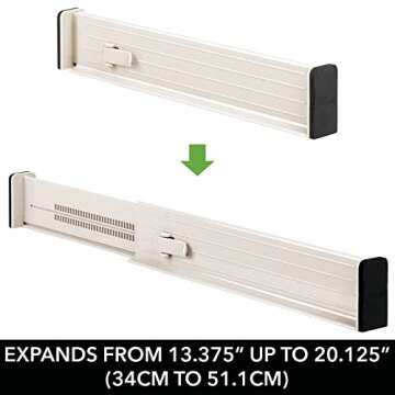 mDesign Expandable Dresser Drawer Divider with Foam Ends, Drawer Divider Locks in Place, Separators for Clothing and Accessories in Closet or Dresser Drawer, Ligne Collection, 8 Pack, Cream/Beige