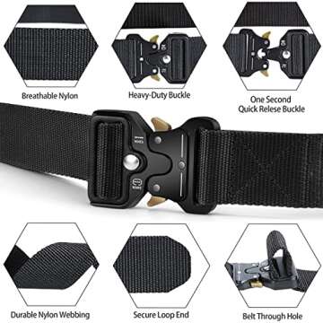 MOZETO Tactical Belts for Men Military Style Work Hiking Riggers Web Gun Belt with Heavy Duty Quick ...