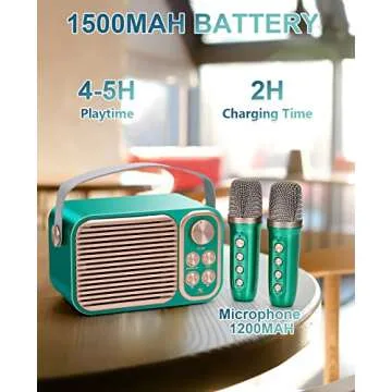 JIEFOCH Karaoke Machine for Kids & Adults, Portable Mini System with 2 Wireless Microphones & Bluetooth Connectivity,Sing Your Heart Out (Retro Green)