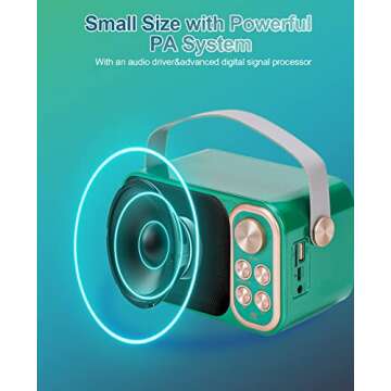 JIEFOCH Karaoke Machine for Kids & Adults, Portable Mini System with 2 Wireless Microphones & Bluetooth Connectivity,Sing Your Heart Out (Retro Green)