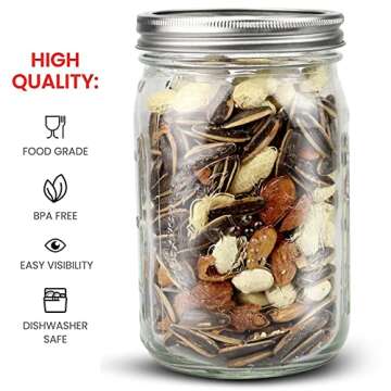 Bedoo Mason Jars 32 oz, 12 Pack Quart Mason Jars With Wide Mouth Lids, Glass Jars for Canning, Food ...