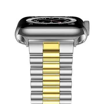 Wolait Stainless Steel Band Compatible with Apple Watch 42mm(Series 10) 41mm 40mm 38mm,Upgraded Business Metal Replacement Bands for iWatch Series 10/9/8/7/ 6/5/4/3/SE -Silver/Gold