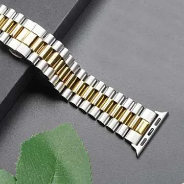 Wolait Stainless Steel Band Compatible with Apple Watch 42mm(Series 10) 41mm 40mm 38mm,Upgraded Business Metal Replacement Bands for iWatch Series 10/9/8/7/ 6/5/4/3/SE -Silver/Gold