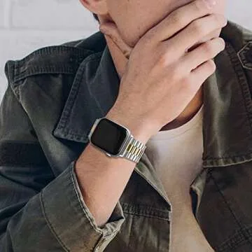 Wolait Stainless Steel Band Compatible with Apple Watch 42mm(Series 10) 41mm 40mm 38mm,Upgraded Business Metal Replacement Bands for iWatch Series 10/9/8/7/ 6/5/4/3/SE -Silver/Gold