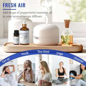 HIQILI Peppermint Essential Oil Add to Spray, Diffuser, Can Enjoy Air Freshening, Use in Kitchen, Bedroom, Office, Extra Free Travel Bottle - 3.38 Fl Oz/100 ML