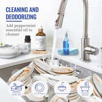 HIQILI Peppermint Essential Oil Add to Spray, Diffuser, Can Enjoy Air Freshening, Use in Kitchen, Bedroom, Office, Extra Free Travel Bottle - 3.38 Fl Oz/100 ML