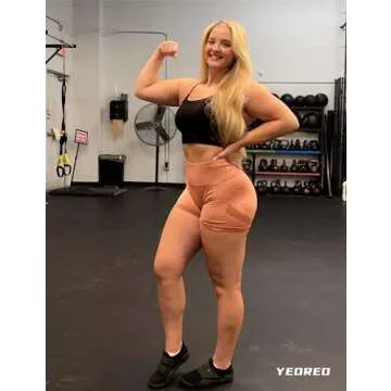 YEOREO Women High Waist Workout Yoga Gym Smile Contour Seamless Cycling Shorts Orange M