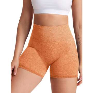YEOREO Women High Waist Workout Yoga Gym Smile Contour Seamless Cycling Shorts Orange M