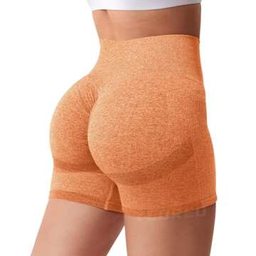 YEOREO Women High Waist Workout Yoga Gym Smile Contour Seamless Cycling Shorts Orange M