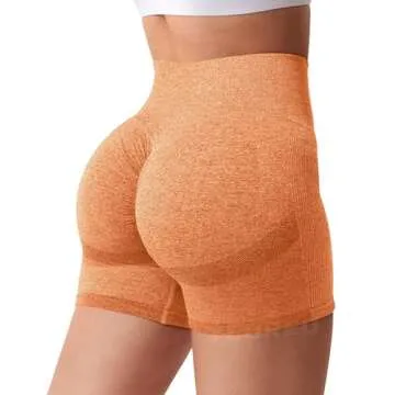YEOREO Women High Waist Workout Yoga Gym Smile Contour Seamless Cycling Shorts Orange M