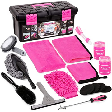 Thinkwork Pink Car Wash Kit for Women - 17pc Detailing Set