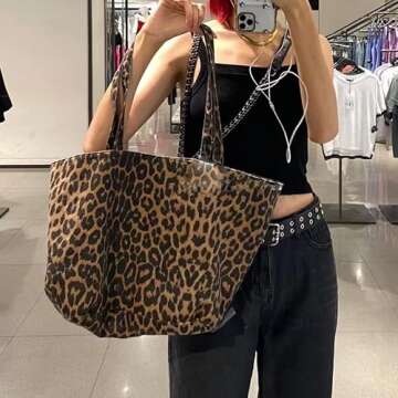 DOTITOY Leopard Print Tote Bags For Women Large-capacity Bag Single-shoulder Sag For Women Large Leo...
