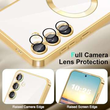 ACOSTETE for Samsung Galaxy S24 Case Magnetic Clear,[with Camera Lens Protector & Compatible with MagSafe] Bling Sparkle Luxury Plating Phone Case Soft TPU Slim Shockproof Cover for Galaxy S24,Gold