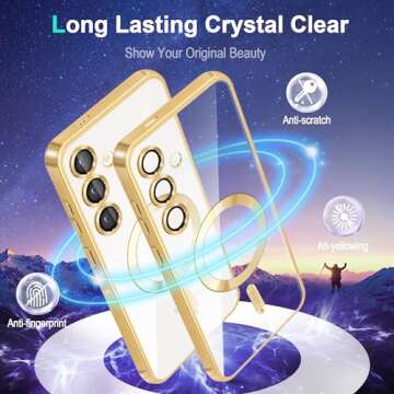 ACOSTETE for Samsung Galaxy S24 Case Magnetic Clear,[with Camera Lens Protector & Compatible with MagSafe] Bling Sparkle Luxury Plating Phone Case Soft TPU Slim Shockproof Cover for Galaxy S24,Gold