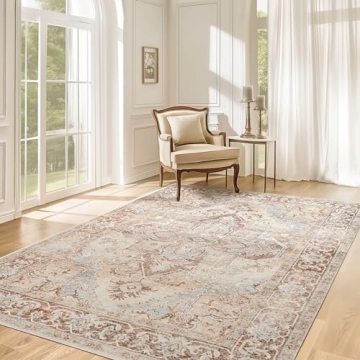 jinchan Area Rug 4x6 Washable Rug Brick Red Vintage Thin Rug Floral Floor Cover Retro Accent Rug Ele...