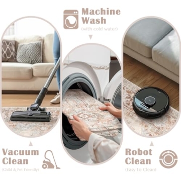 jinchan Area Rug 4x6 Washable Rug Brick Red Vintage Thin Rug Floral Floor Cover Retro Accent Rug Elegant Indoor Mat Non Slip Carpet for Kitchen Living Room Bedroom Dining Room