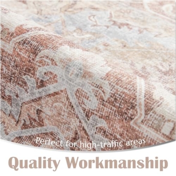 jinchan Area Rug 4x6 Washable Rug Brick Red Vintage Thin Rug Floral Floor Cover Retro Accent Rug Elegant Indoor Mat Non Slip Carpet for Kitchen Living Room Bedroom Dining Room