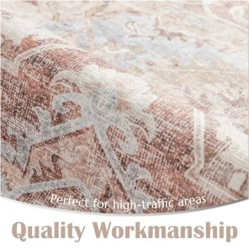 jinchan Area Rug 4x6 Washable Rug Brick Red Vintage Thin Rug Floral Floor Cover Retro Accent Rug Elegant Indoor Mat Non Slip Carpet for Kitchen Living Room Bedroom Dining Room