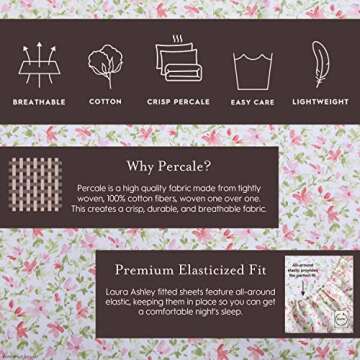 Laura Ashley Queen Cotton Percale Bedding Set - Norella Pink