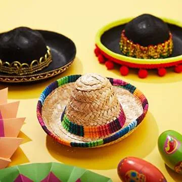 JOYIN Cinco De Mayo Sombrero Headbands - Fabric and Straw Mexican Hats, Party Costumes, Luau Event Props, Theme Decorations, Dia De Muertos Favors