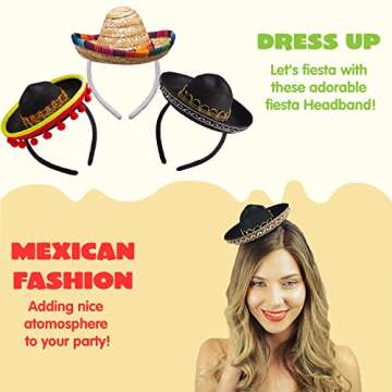 JOYIN Cinco De Mayo Sombrero Headbands - Fabric and Straw Mexican Hats, Party Costumes, Luau Event Props, Theme Decorations, Dia De Muertos Favors