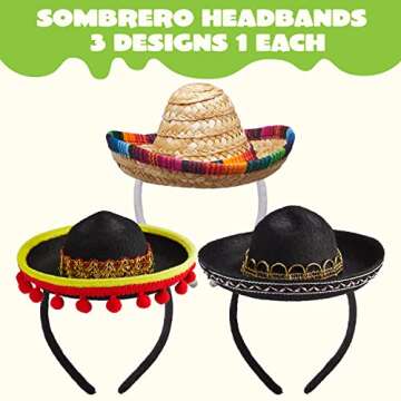 JOYIN Cinco De Mayo Sombrero Headbands - Fabric and Straw Mexican Hats, Party Costumes, Luau Event Props, Theme Decorations, Dia De Muertos Favors