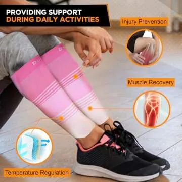 Doc Miller Compression Calf Sleeve for Men & Women, Medical Grade, 20-30mmHg Graduated Support for Running, Calf Tear, Shin Splints, Knee High, Calf Sleeves, Stripes Design, Large, 1 Pair