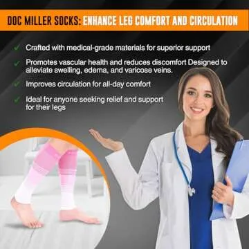 Doc Miller Compression Calf Sleeve for Men & Women, Medical Grade, 20-30mmHg Graduated Support for Running, Calf Tear, Shin Splints, Knee High, Calf Sleeves, Stripes Design, Large, 1 Pair