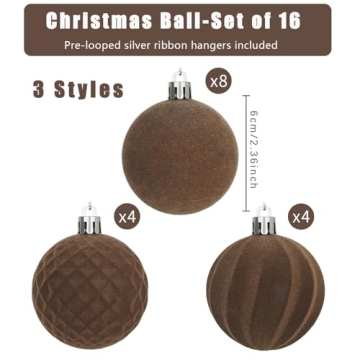 Velvet Christmas Balls Set - 16 Pcs Shatterproof Decor