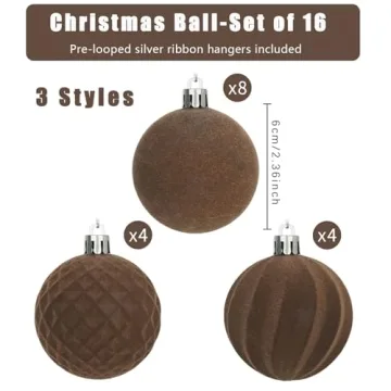 Velvet Christmas Balls Set - 16 Pcs Shatterproof Decor