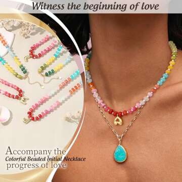Bubble Necklace Letter Beaded Initial Necklaces for Women A Necklace Gold Gifts for Her Colorful Bea...