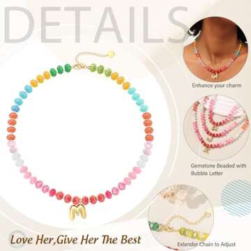 Bubble Necklace Letter Beaded Initial Necklaces for Women A Necklace Gold Gifts for Her Colorful Bead Necklaces for Teens Birthday Christmas Jewelry for Her Sister Stocking Stuffers for Teens