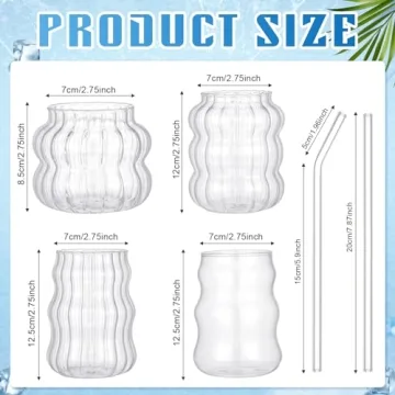 Ziliny 4 Pcs Wave Shape Glassware Set with Straws