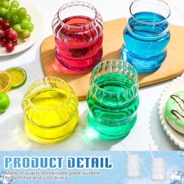 Ziliny 4 Pcs Wave Shape Glassware Set with Straws