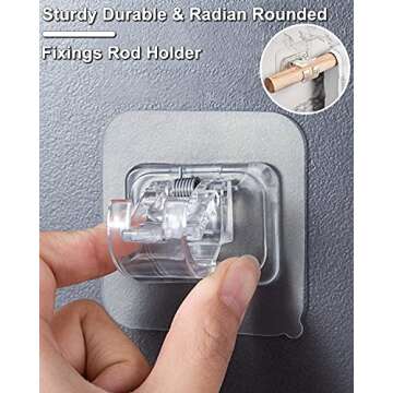 Curtain Rod Bracket No Drilling 8pcs, Self Adhesive Curtain Rod Brackets, Nail Free Adjustable Drape...