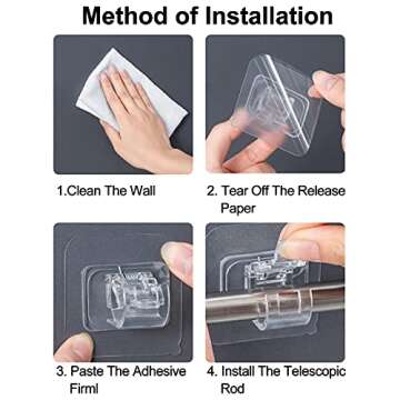 Curtain Rod Bracket No Drilling 8pcs, Self Adhesive Curtain Rod Brackets, Nail Free Adjustable Drapery Towel Holder Fixing Hook for Home Bathroom Kitchen and Hotel Use (Transparent)