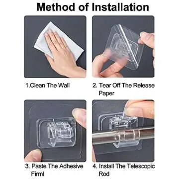 Curtain Rod Bracket No Drilling 8pcs, Self Adhesive Curtain Rod Brackets, Nail Free Adjustable Drapery Towel Holder Fixing Hook for Home Bathroom Kitchen and Hotel Use (Transparent)