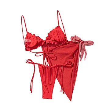 SOLY HUX Women's Red Bikini Set with Mesh Cover Up