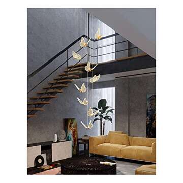ObabO Chandelier Modern Staircase Chandelier Acrylic Golden Ceiling Chandelier - Living Room Dining Room LED Lighting Installation ，Home Lighting