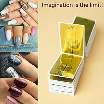 Nailskey Nail Forms for Gel Builder - 100 Pcs Self Adhesive Nail Extension Stickers for Acrylic, UV & Poly Gel with Tip Sculpting Guide - Nail Art for Home & Salon (Pack of 100)