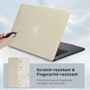 Funut Compatible with MacBook Air 13.6 inch Case 2022 2023 2024 Release M3 A3113 M2 A2681 with Touch ID, MacBook Air 13 M2 M3 Case Crocodile Leather Hard Shell Case & Keyboard Cover, Pudding