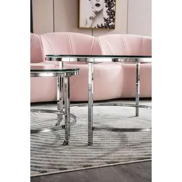 JIEJIEGAO 2 PC Nesting Coffee Table, Round Clear Glass End Tables Set, Sleek Silver Metal Base Side Table, Stylish Snack Table for Living Room, Accent Tea Table for Small Spaces