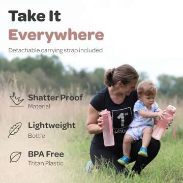 Hydracy 17 oz Motivational Water Bottle with Time Marker, Reusable Water Bottle With Strap, Leak Proof Chug Lid, Kids Water Bottle with Times to Drink and Fruit Infusion Strainer