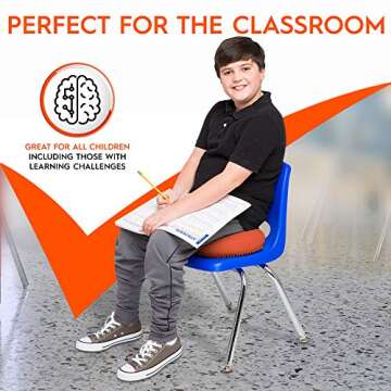 Bouncyband – Wiggle Seat – Orange, 13” D – Large Sensory Cushion for Kids Ages 6-18+ – Promotes Active Learning, Improves Student Productivity, Includes Easy-Inflation Pump