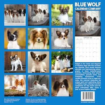 2025 Papillons Monthly Wall Calendar | 12" x 24" | Thick Sturdy Paper | Dog Calendar 2024-2025