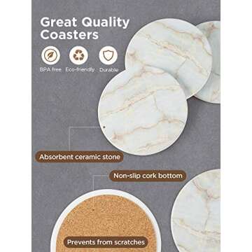 InnoGear Coasters for Drinks, 8 Pieces with Holder Absorbent Ceramic Stone Marble Pattern Reusable Coaster with Cork Base for Drinks, Gift Set for Birthday Housewarming Apartment Kitchen Bar Décor