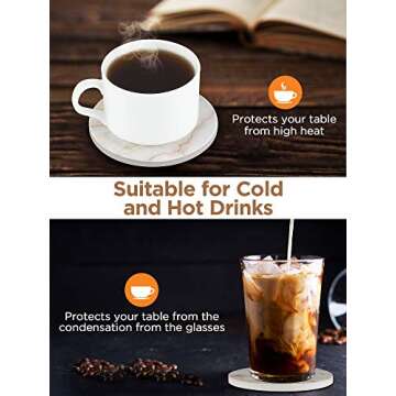 InnoGear Coasters for Drinks, 8 Pieces with Holder Absorbent Ceramic Stone Marble Pattern Reusable Coaster with Cork Base for Drinks, Gift Set for Birthday Housewarming Apartment Kitchen Bar Décor