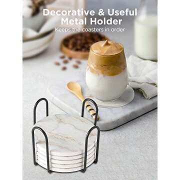 InnoGear Coasters for Drinks, 8 Pieces with Holder Absorbent Ceramic Stone Marble Pattern Reusable Coaster with Cork Base for Drinks, Gift Set for Birthday Housewarming Apartment Kitchen Bar Décor