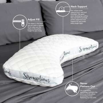 Honeydew Scrumptious Side Pillow + Silk Pillowcase Gift Pack- The Ultimate Luxury Neck Pillow- Adjustable Support for Neck Pain Relief- Made in USA- Cooling Pillow Fill (Queen Size)